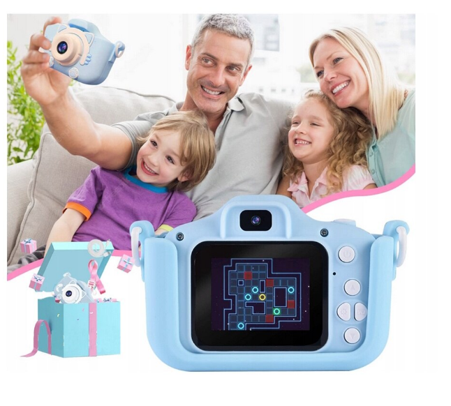 Cameră Foto Digitală pentru Copii, cu Husă Detasabilă, Suport Micro Card SD,Cablu USB și Agățătoare Tip Breloc, Jocuri Snake și Tetris, Funcție Selfie, Muzică și Fotografiere [4]