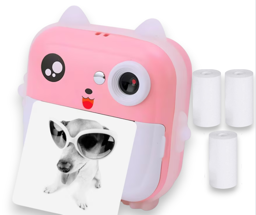 Camera Foto Digitala pentru Copii cu imprimare instant – Ecran HD, Filmare, Jocuri, Cablu Tip C, Curea și 3 Role incluse [1]