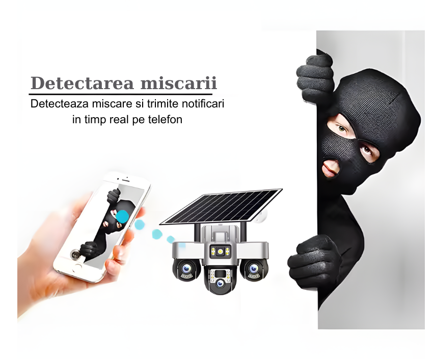 Camera de Supraveghere cu Panou Solar, Conexiune 4G, 15MP, Vedere pe Timp de Noapte, Detectare Miscare, Comunicare Bidirectionala, V380 Pro, Zoom 10X,  3 Lentile 360° PTZ [6]