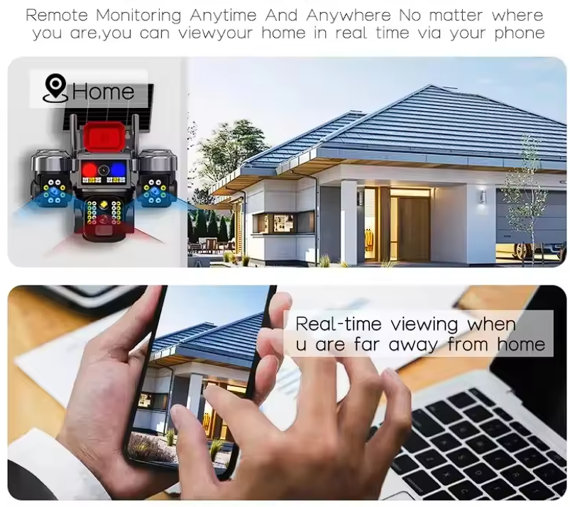 Camera Supraveghere 4G cu Panou Solar Tip Crocodil, 3 Camere rotative 720°, 15 MP (5 + 5 + 5MP), 8K UHD, Panou Solar Monocristalin, Viziune Nocturna, Detectare Umana, Zoom 10X Digital, Functie Audio B [5]