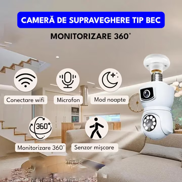 Cameră Supraveghere V380 Pro Smart, 2 Obiective, WiFi, 4MP, Vizualizare dublă, Infrarosu, Rotire 360° , Audio Bidirecțional, Control din Aplicatie ("V380 PRO" pe Magazin Play/App Store ) [10]