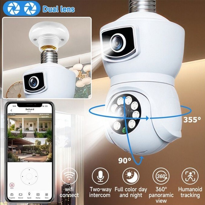 Cameră Supraveghere V380 Pro Smart, 2 Obiective, WiFi, 4MP, Vizualizare dublă, Infrarosu, Rotire 360° , Audio Bidirecțional, Control din Aplicatie ("V380 PRO" pe Magazin Play/App Store ) [3]