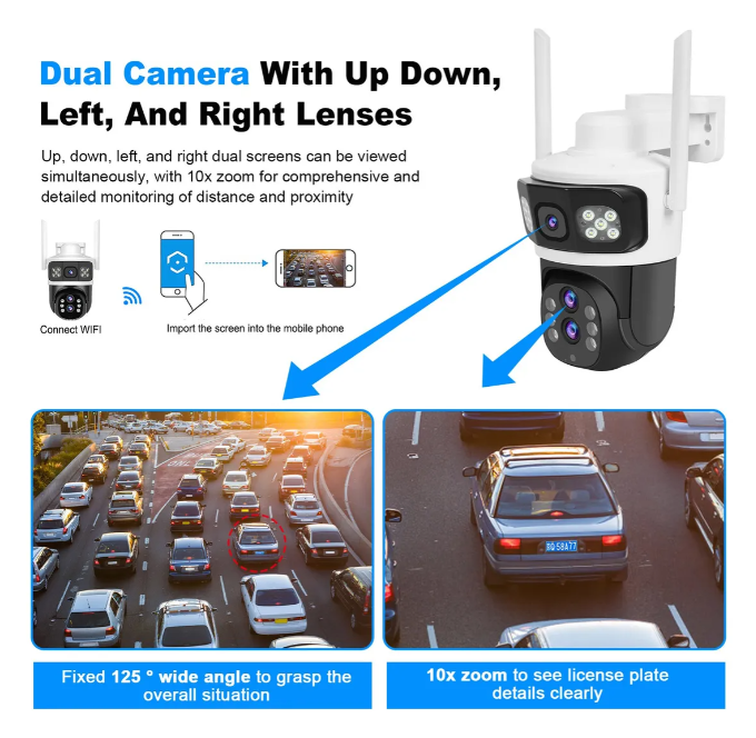 Camera Supraveghere WiFi cu 2 Camere, Zoom Optic 10X, 10MP, Viziune Nocturna Color, 360° VR, Detectie Umana, PIR si Radar, Audio, V380 Pro, IP66 [8]