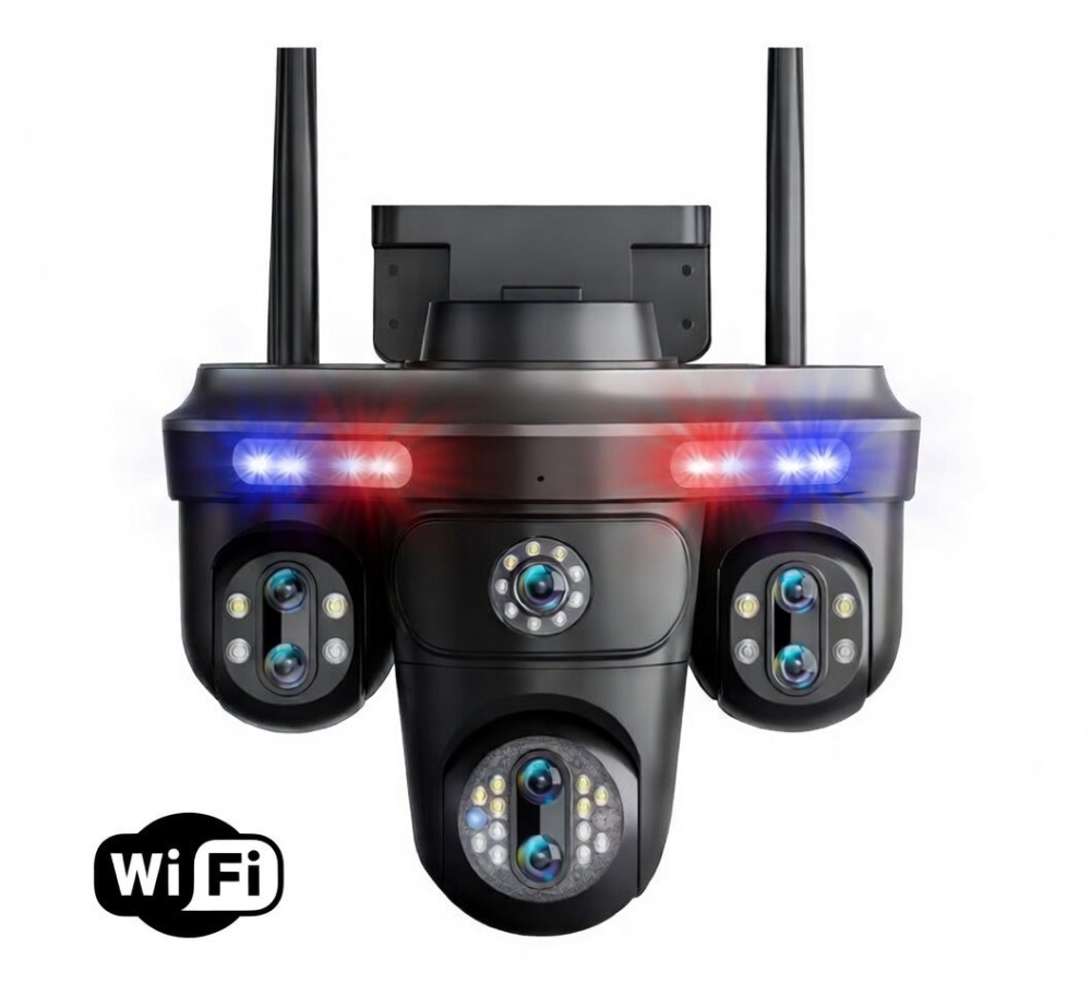 Camera Supraveghere WiFi cu 3 Camere Rotative 360°, Lumini/Sirena, 12MP, Ultra HD, Viziune Nocturna Color, Detectie Umana, PIR, Audio, V380 Pro, IP66, PTZ [19]