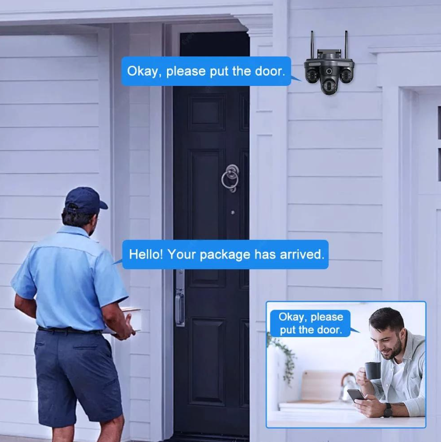 Camera Supraveghere WiFi cu 3 Camere Rotative 360°, Lumini/Sirena, 12MP, Ultra HD, Viziune Nocturna Color, Detectie Umana, PIR, Audio, V380 Pro, IP66, PTZ [15]