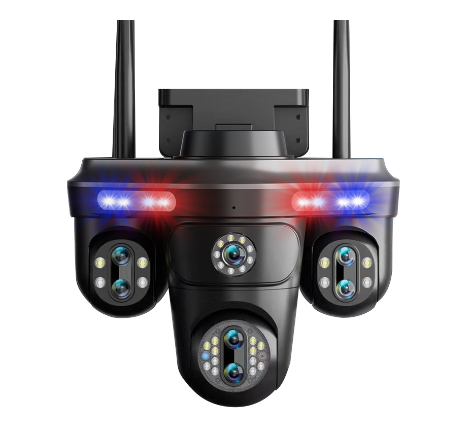 Camera Supraveghere WiFi cu 3 Camere Rotative 360°, Lumini/Sirena, 12MP, Ultra HD, Viziune Nocturna Color, Detectie Umana, PIR, Audio, V380 Pro, IP66, PTZ [13]