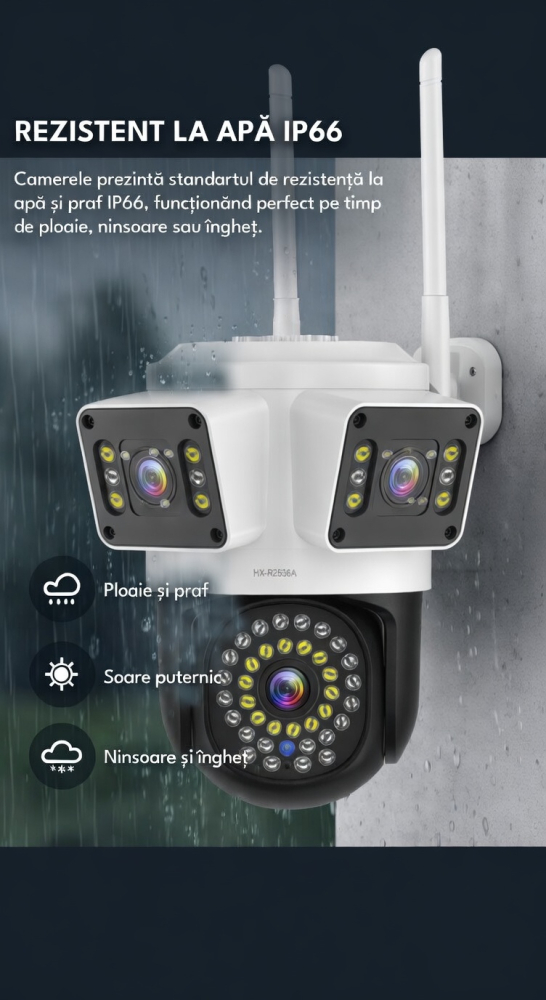 Camera Supraveghere WiFi cu 3 Lentile,12 MP Ultra HD, 360° PTZ, 10X Zoom Digital, Infrarosu, Lumini LED Puternice, Detectie Umana si Miscare, Alarma cu Sirena si Lumini, IP66, Audio Bidirectional [4]