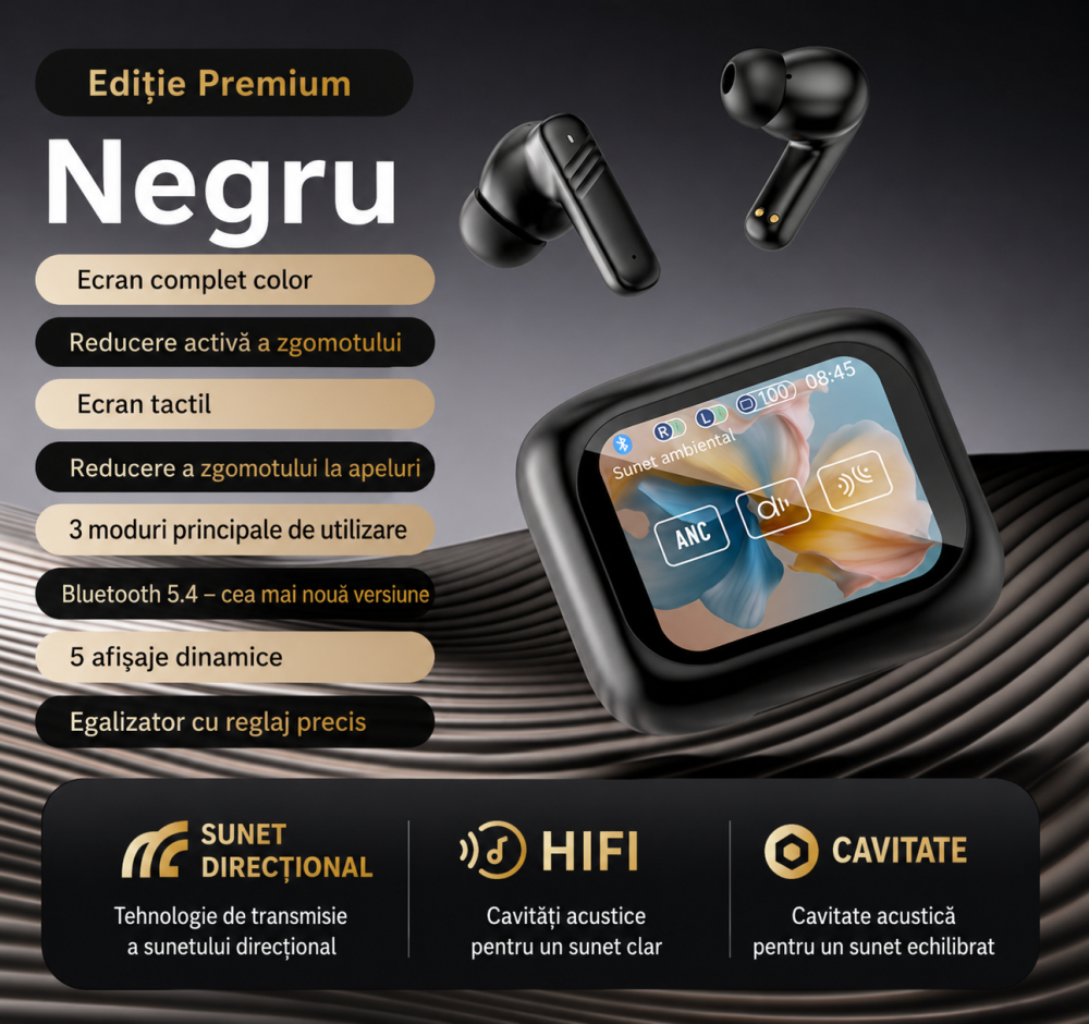 Casti Wireless OKOP cu Traducere AI in Peste 50 de Limbi, Ecran Touch Inteligent, Bluetooth, Inregistrare Conversatii, Hyper AI, Baterie de Lunga Durata [2]