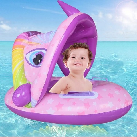 Colac Gonflabil cu Suport pentru Copii si Protectie Solara Detasabila, Gonflabil, 70 x 60 cm [2]