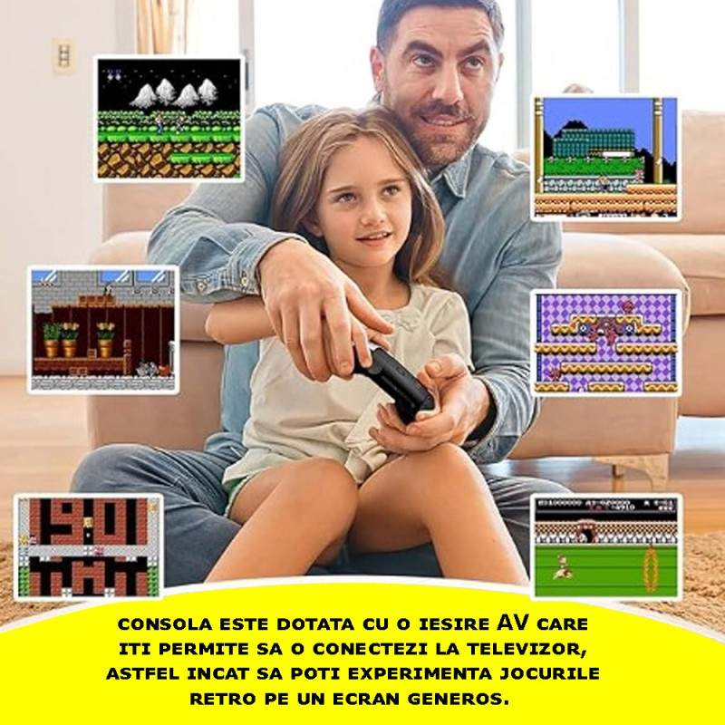 Consola de Jocuri Portabila - 500 Jocuri Clasice, Conectare la Televizor prin Cablu AV, Ecran Color HD, Baterie de Lunga Durata, Reincarcabila USB - Alb [9]