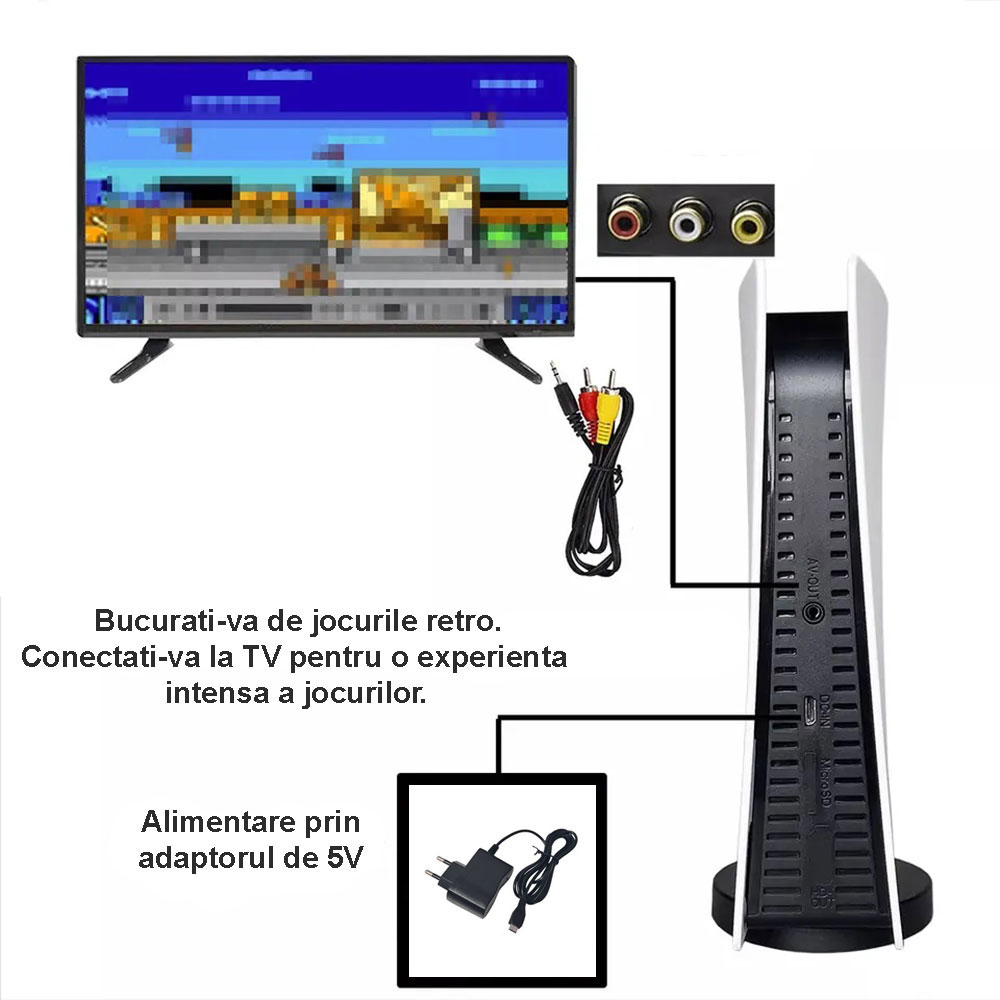Consola De Jocuri Video Retro Wireless GS5, 2 x Controller Fara Fir, Super 8 BIT Game, Alb/Negru, 200 Jocuri [4]