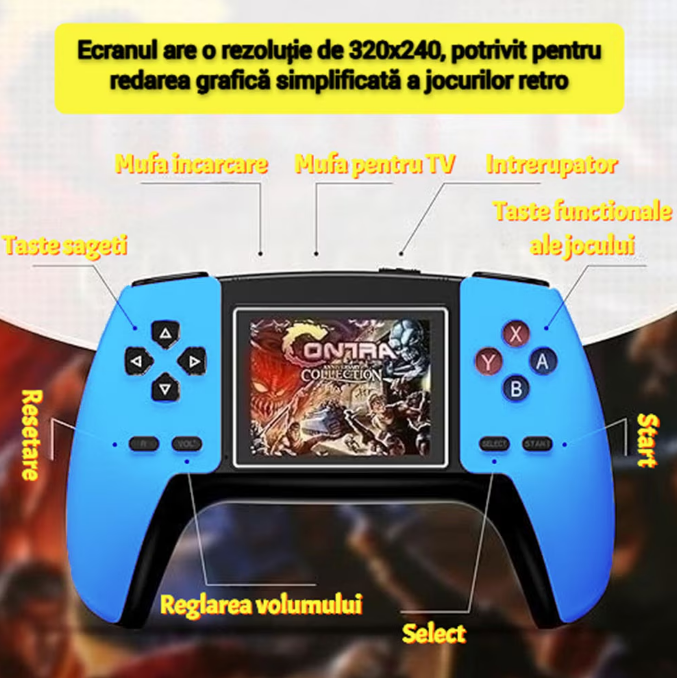 Consolă Retro Portabilă cu 520 Jocuri, Conectare TV prin Cablu AV, Ecran 7.5 cm, Baterie Li-Ion Reîncărcabilă, 1020 mAh [2]