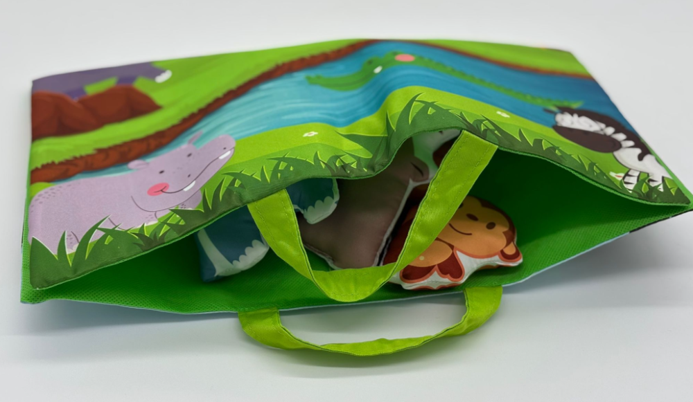 Covor pentru Copii cu Animale din Junglă, 9 Figurine Incluse, Covoraș Transformabil în Gentuță cu Arici, Joc Educativ Montessori [4]