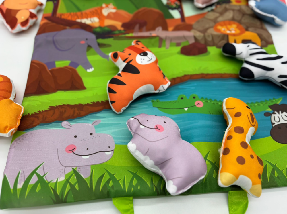 Covor pentru Copii cu Animale din Junglă, 9 Figurine Incluse, Covoraș Transformabil în Gentuță cu Arici, Joc Educativ Montessori [8]