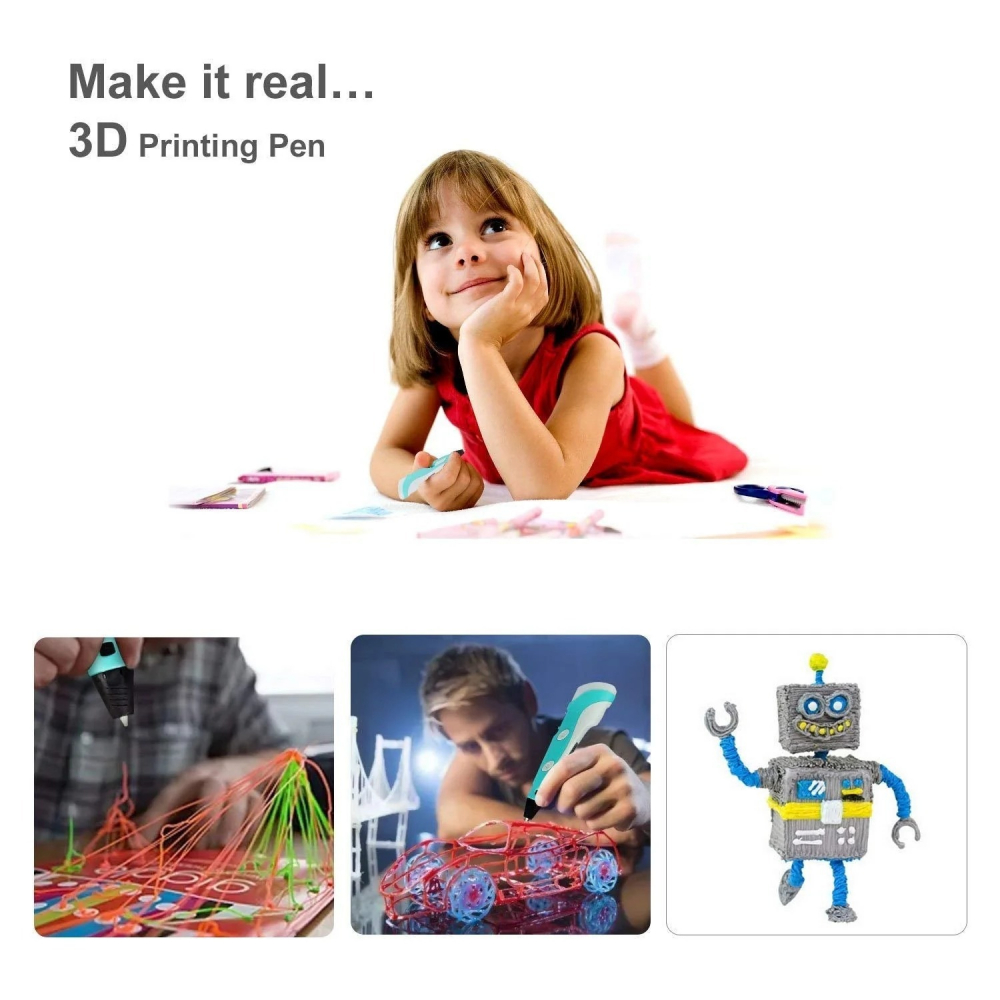 Creion 3D Portabil cu 20 de Rezerve Colorate, 100m Lungime Total - Albastru [6]