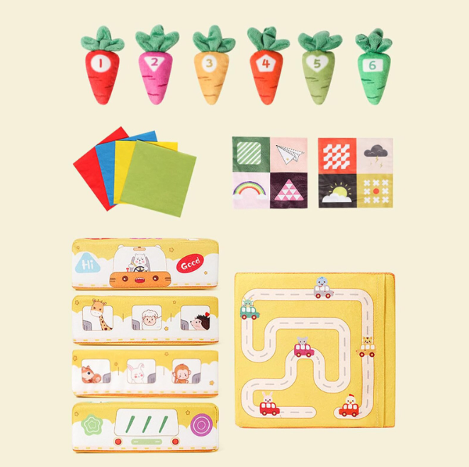 Jucarie pentru Bebelusi, Cutie Colorata de Servetele, material textil, Cu hartie de Fun Rattle, Activitate Senzoriala,  17.5 x 17.5 x 6 cm [8]