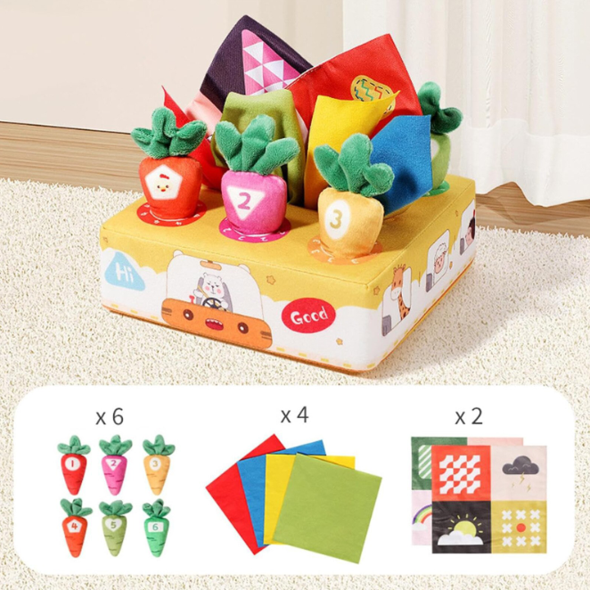 Jucarie pentru Bebelusi, Cutie Colorata de Servetele, material textil, Cu hartie de Fun Rattle, Activitate Senzoriala,  17.5 x 17.5 x 6 cm [2]
