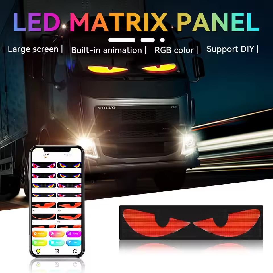 Display LED Animat Auto, Control prin Aplicație LOY SPACE (iOS & Android), Lipire pe Geam, Ochi, Text și Poze Personalizate și Altele [4]