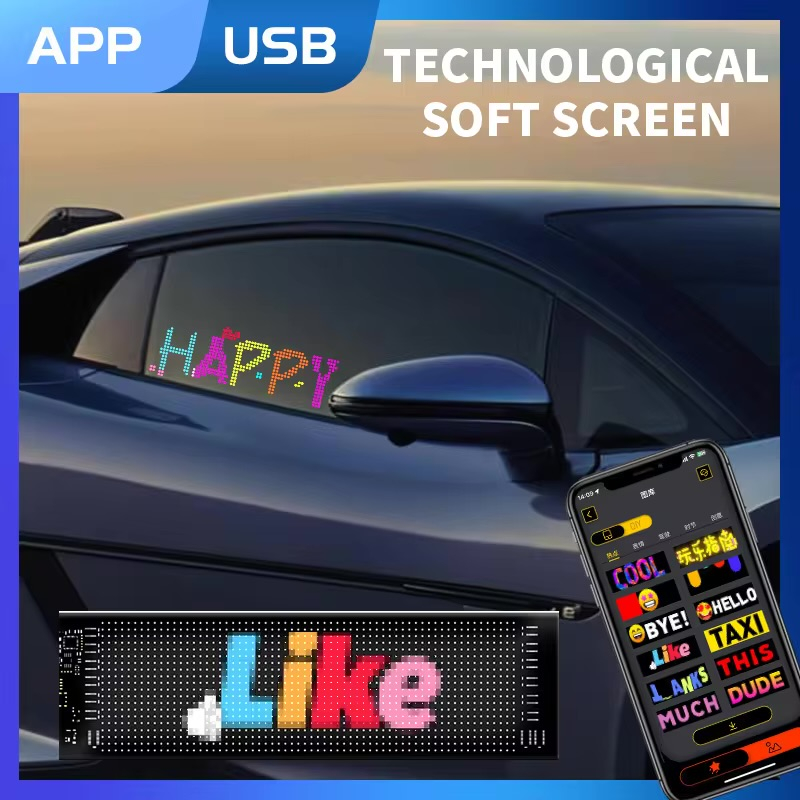 Display LED Animat Auto, Control prin Aplicație LOY SPACE (iOS & Android), Lipire pe Geam, Ochi, Text și Poze Personalizate și Altele [9]