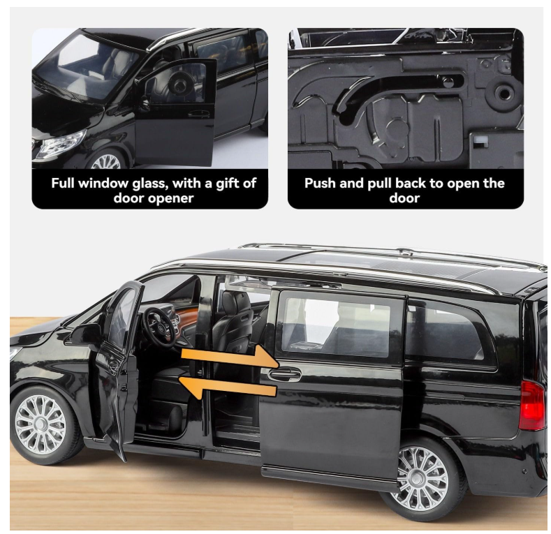 Masinuta Mercedes-Benz Vito Duba, din Metal, Pull Back, Lumini si Sunete, Usi si Portbagaj Funcionale, Interior Detaliat 1:1 [4]