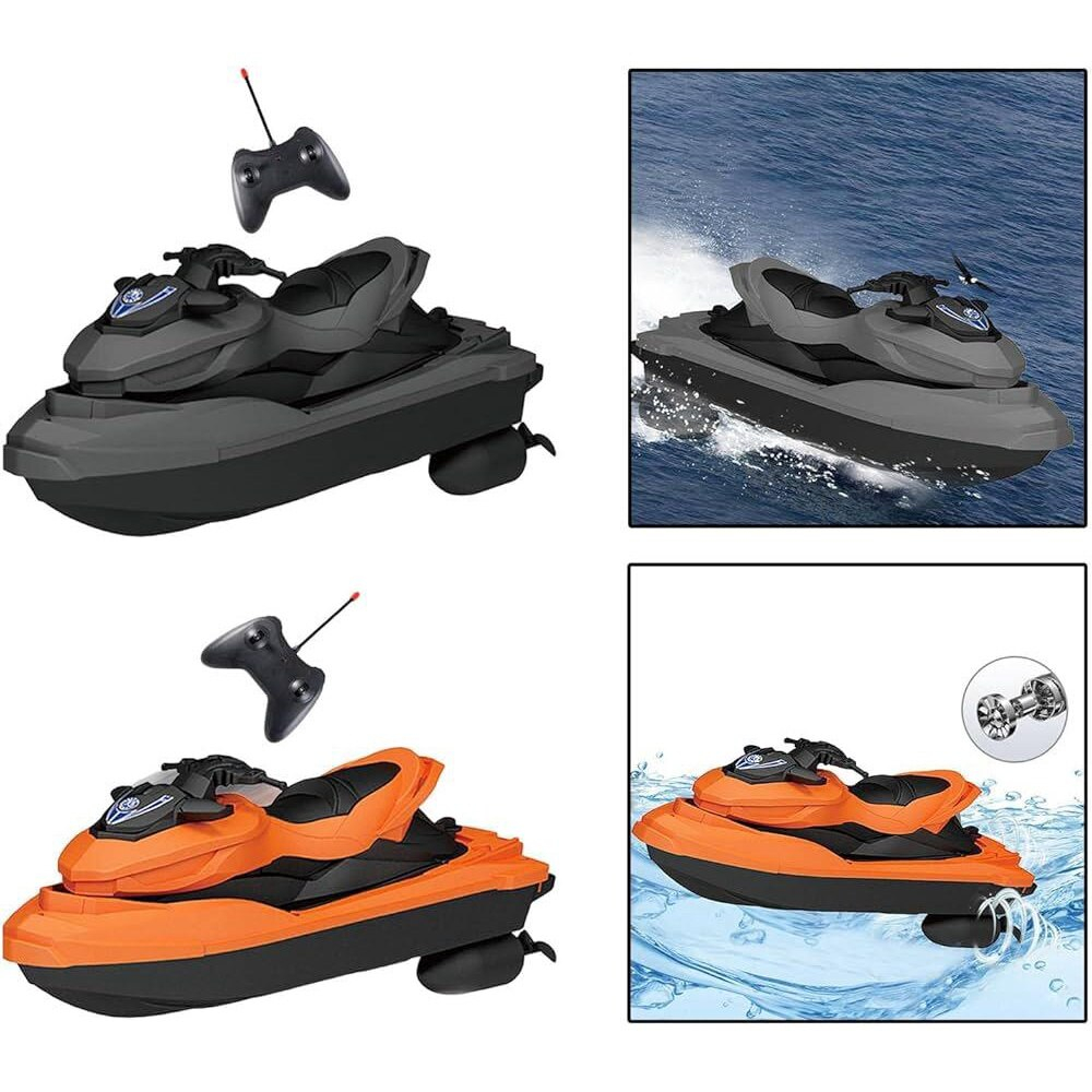 Jet Ski RC 27MHz cu Telecomanda - Motorboat de Viteza pentru Piscina, Lac si Mare, Rezistent la Apa, Baterie Reinlocuibila, 25.8 cm, Jucarie Interactiva pentru Copii - Negru [10]