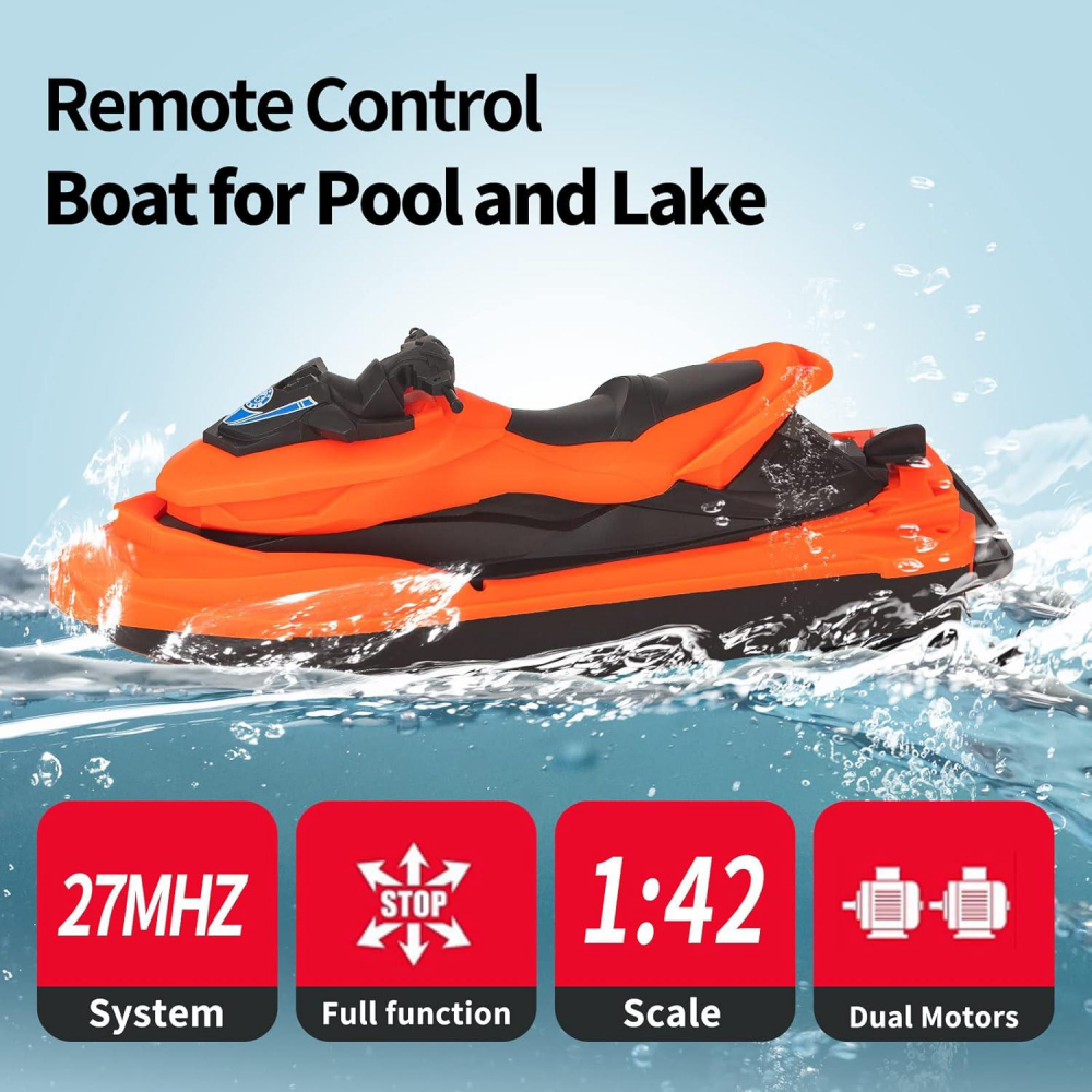 Jet Ski RC 27MHz cu Telecomanda - Motorboat de Viteza pentru Piscina, Lac si Mare, Rezistent la Apa, Baterie Reinlocuibila, 25.8 cm, Jucarie Interactiva pentru Copii - Negru [3]