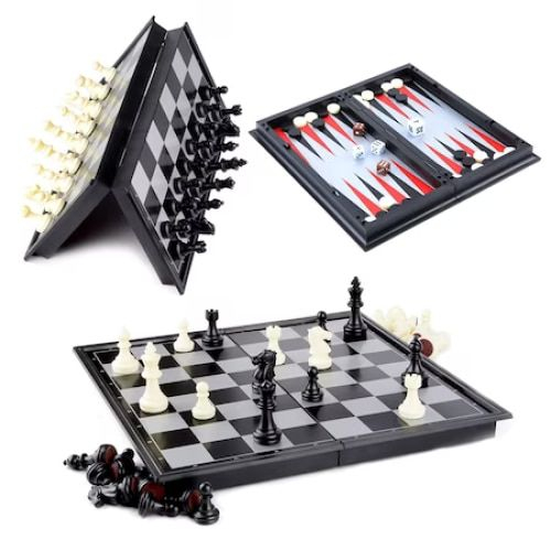 Joc de Sah, Table si Dame, din Lemn, 30 x 15 cm, Magnetic [2]