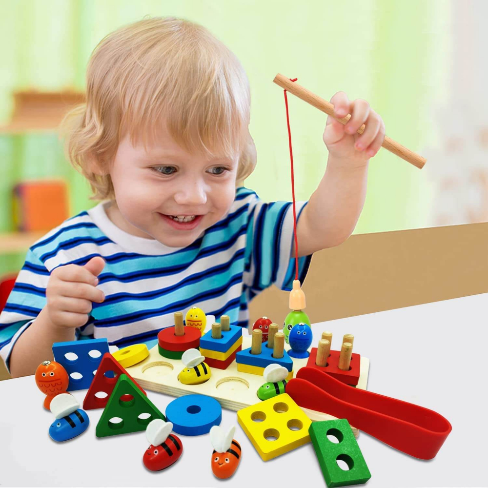 Joc din Lemn 3 in 1: Coloane Sortatoare, Joc de Pescuit si Joc de Dexteritate [8]