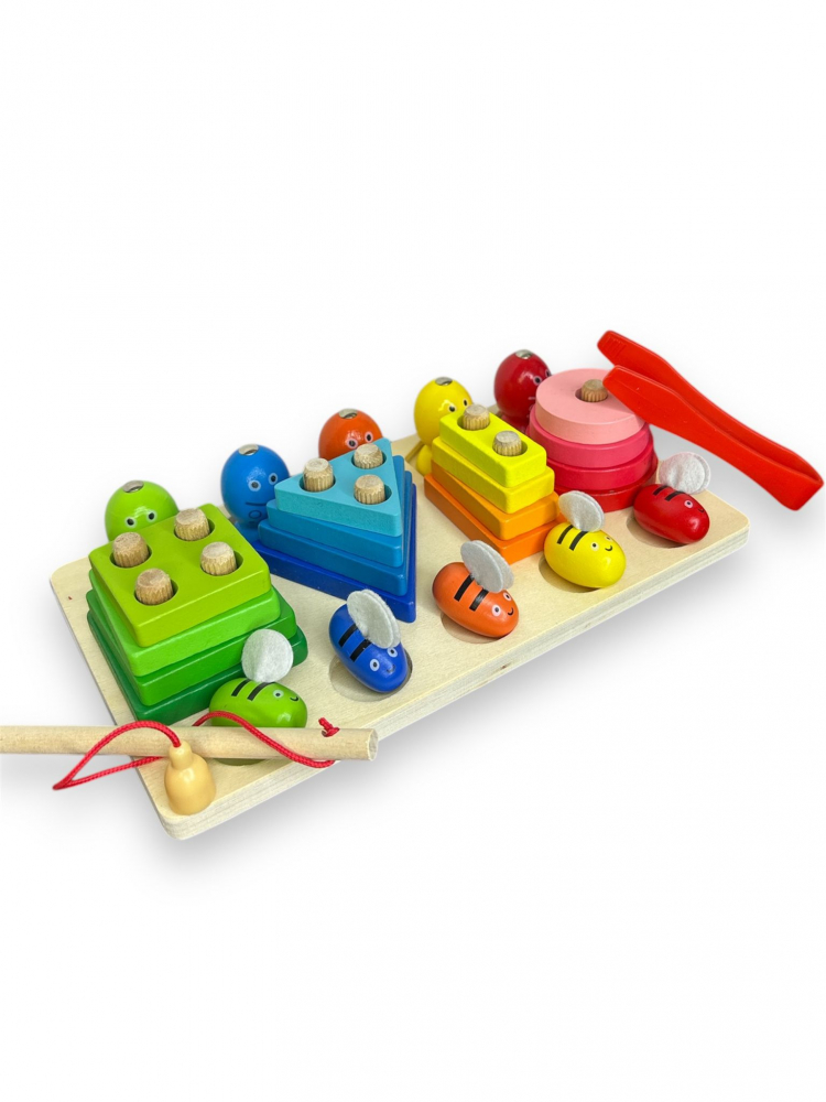 Joc din Lemn 3 in 1: Coloane Sortatoare, Joc de Pescuit si Joc de Dexteritate [4]