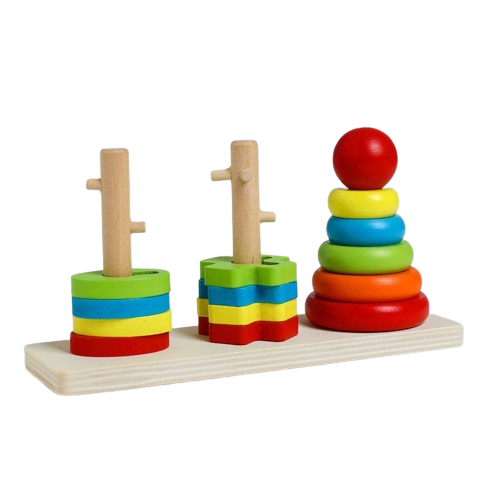 Joc Montessori 3 in 1 din Lemn, Piramida de Stivuit, 14 piese, Multicolor, iStan® [4]