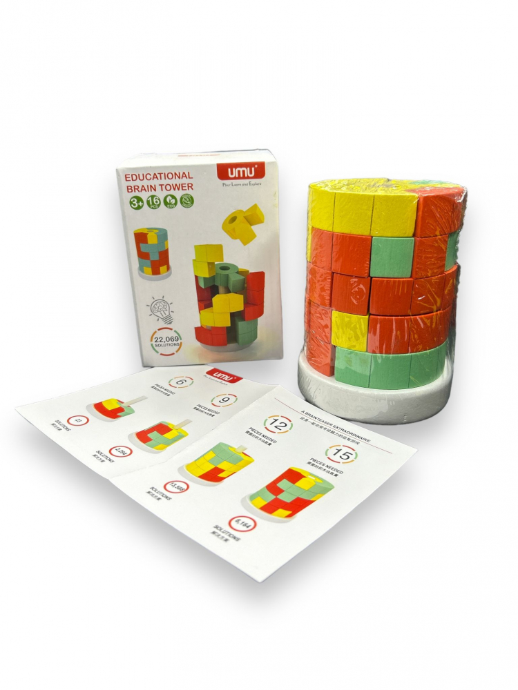 Jucarie Montessori, Educational Brain Tower, Lemn, Multicolor, 16 Piese [4]