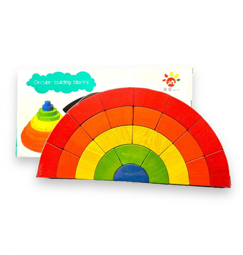 Jucarie Montessori Educativa, Blocuri de Constructie, Forma de Curcubeu, 24 Piese, Lemn, Multicolor [2]