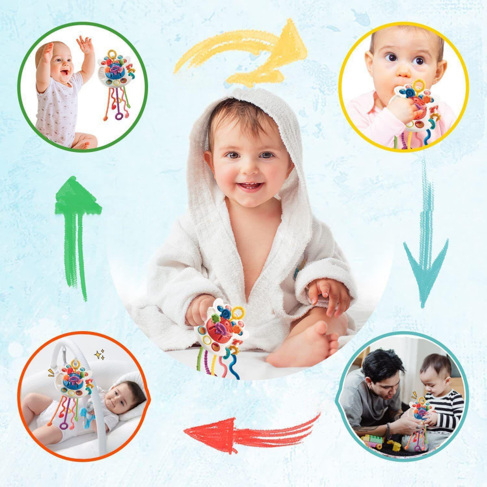 Jucarie Senzoriala Bebe Montessori, de Dentitie, 4 in 1, Snur din Silicon [17]