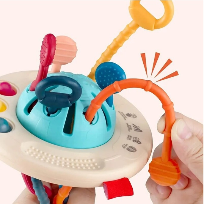 Jucarie Senzoriala Bebe Montessori, de Dentitie, 4 in 1, Snur din Silicon [14]