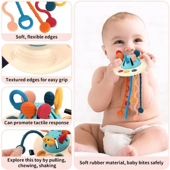 Jucarie Senzoriala Bebe Montessori, de Dentitie, 4 in 1, Snur din Silicon [2]