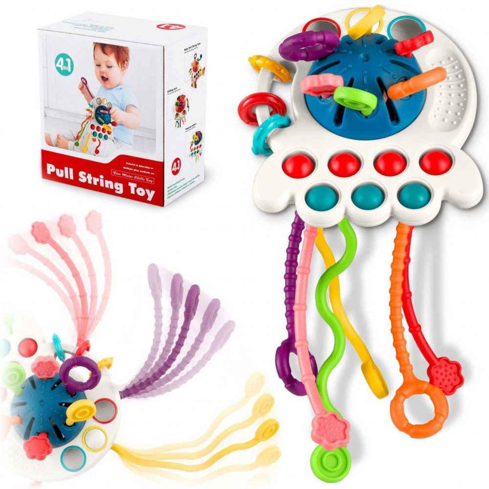 Jucarie Senzoriala Bebe Montessori, de Dentitie, 4 in 1, Snur din Silicon [12]