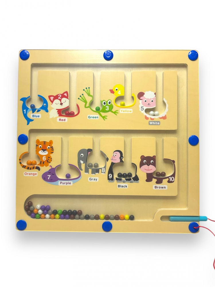 Labirint de Culori si Numere cu Stilou Magnetic, Montessori, din Lemn, 30x30 cm [2]