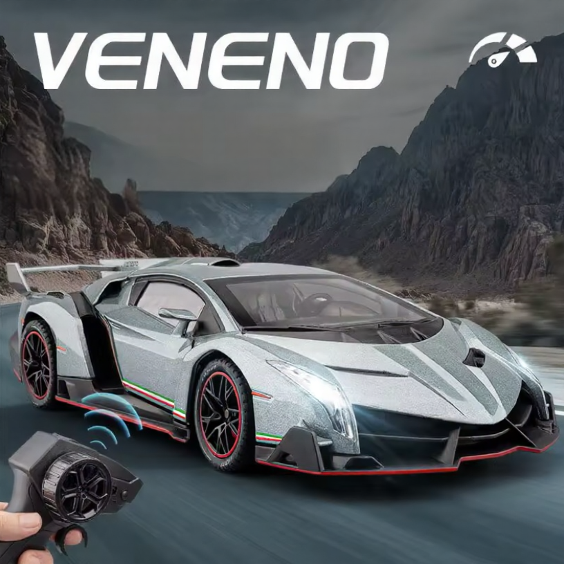 Mașină din Metal Lamborghini Veneno cu Telecomandă, RC 1:24, Lumini și Sunete, Uși Deschizătoare, 20 cm [4]