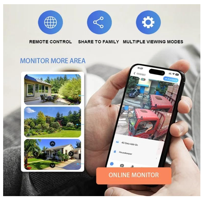 Cameră de Supraveghere Solară 4G cu Lampă Integrată, Sistem 5-în-1, 4 Lentile, Rotire 360°, Detecție Mișcare, Viziune Nocturnă IR & Color, Audio Bidirecțional, IP67, Panou Solar, Monitorizare Live [6]