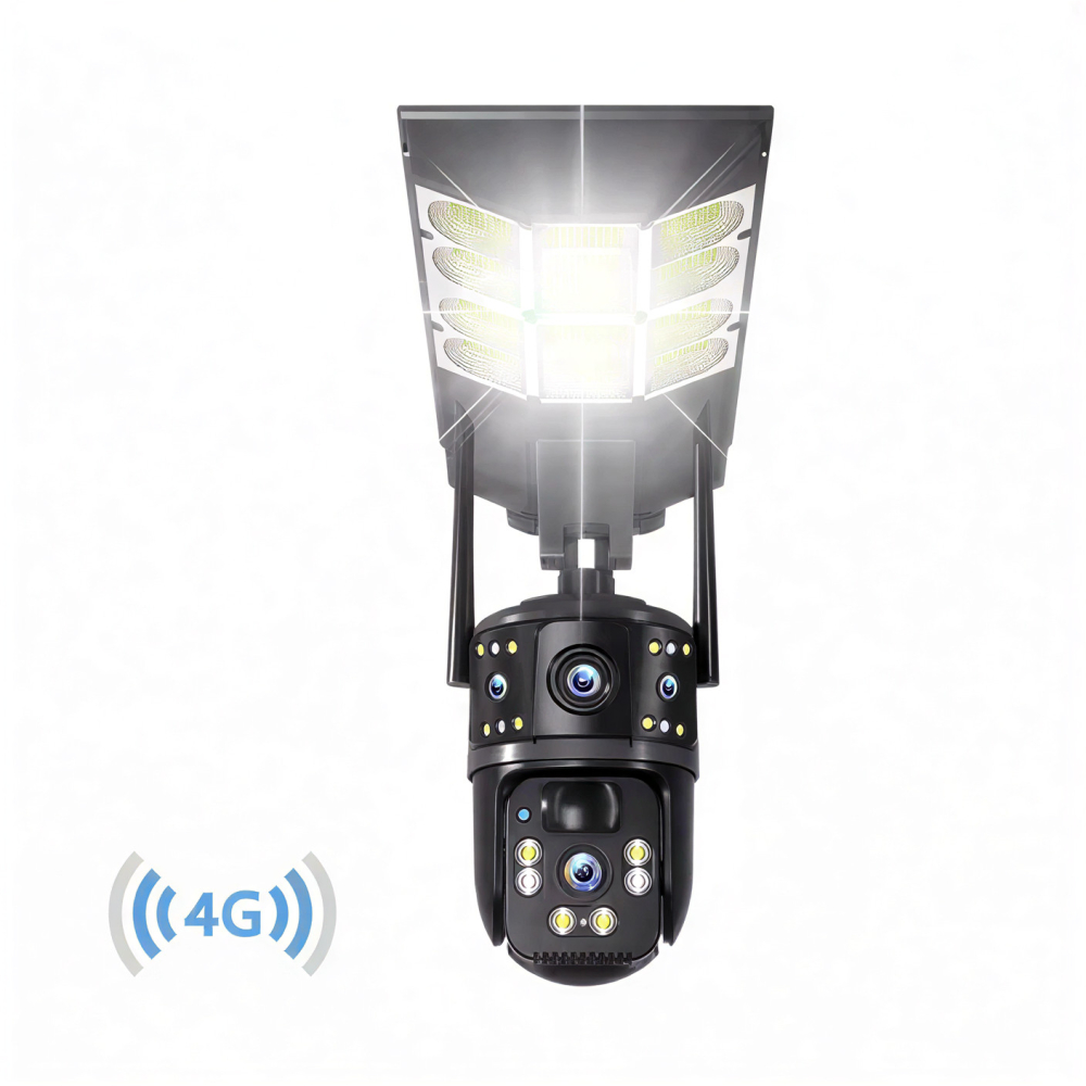 Cameră de Supraveghere Solară 4G cu Lampă Integrată, Sistem 5-în-1, 4 Lentile, Rotire 360°, Detecție Mișcare, Viziune Nocturnă IR & Color, Audio Bidirecțional, IP67, Panou Solar, Monitorizare Live [13]