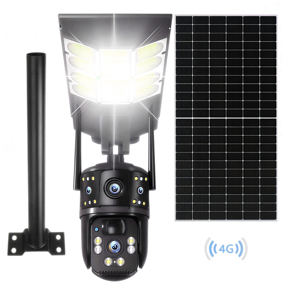 Cameră de Supraveghere Solară 4G cu Lampă Integrată, Sistem 5-în-1, 4 Lentile, Rotire 360°, Detecție Mișcare, Viziune Nocturnă IR & Color, Audio Bidirecțional, IP67, Panou Solar, Monitorizare Live [8]