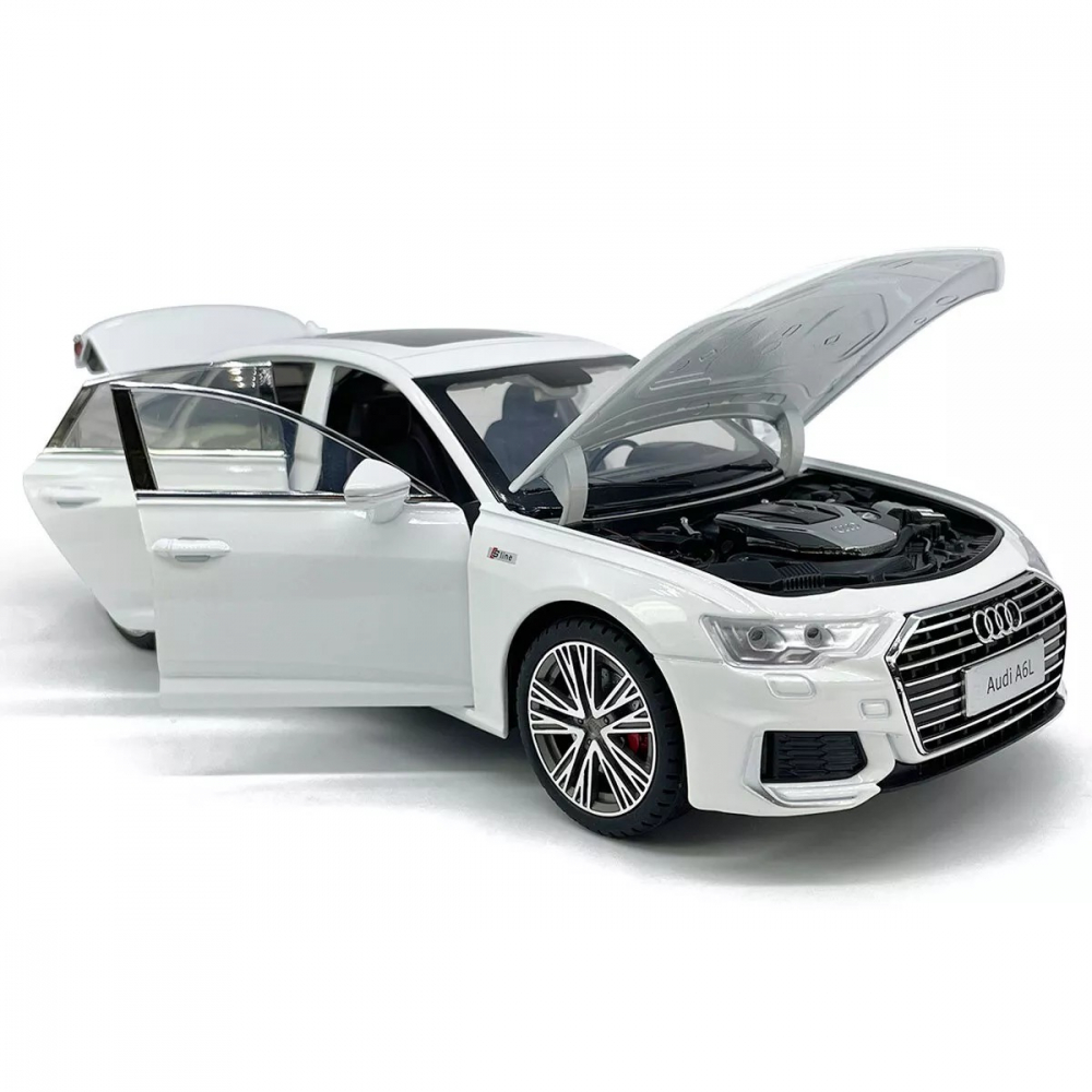 Macheta Audi A6L, 1:18, din Metal, cu Lumini si Sunete realistice de Motor si Alarma, cu Functie Pull-Back, cu Functie de Deschidere a Usilor - Alb [6]