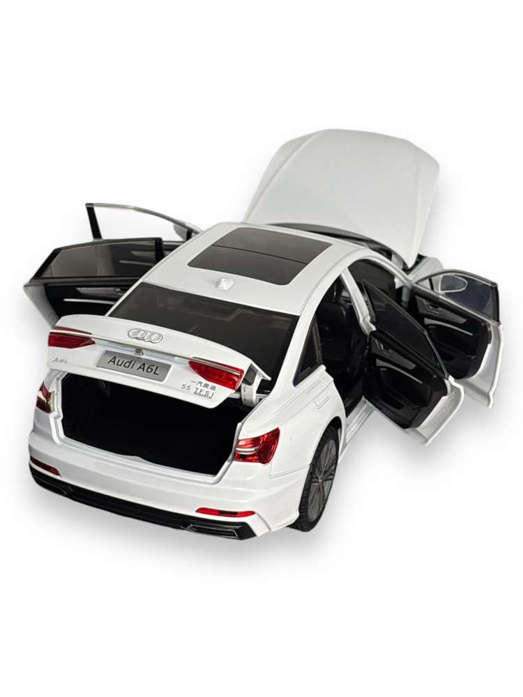 Macheta Audi A6L, 1:18, din Metal, cu Lumini si Sunete realistice de Motor si Alarma, cu Functie Pull-Back, cu Functie de Deschidere a Usilor - Alb [19]