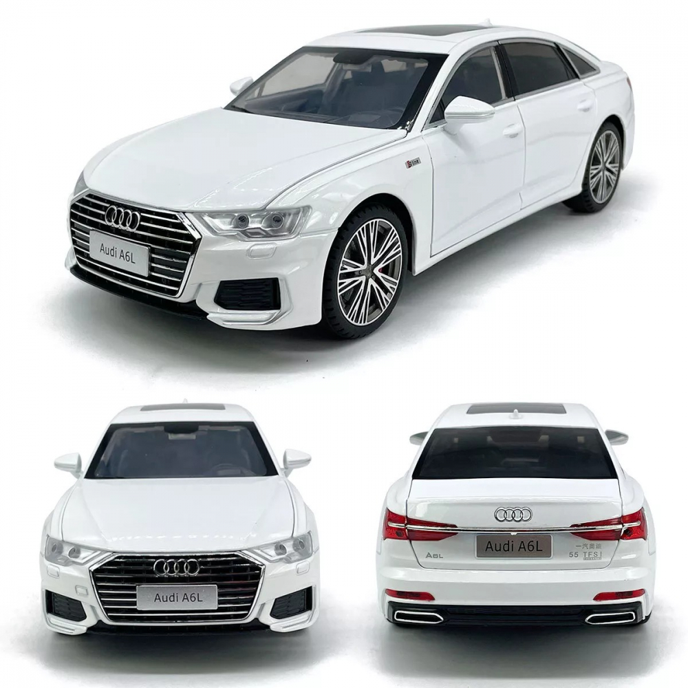 Macheta Audi A6L, 1:18, din Metal, cu Lumini si Sunete realistice de Motor si Alarma, cu Functie Pull-Back, cu Functie de Deschidere a Usilor - Alb [7]