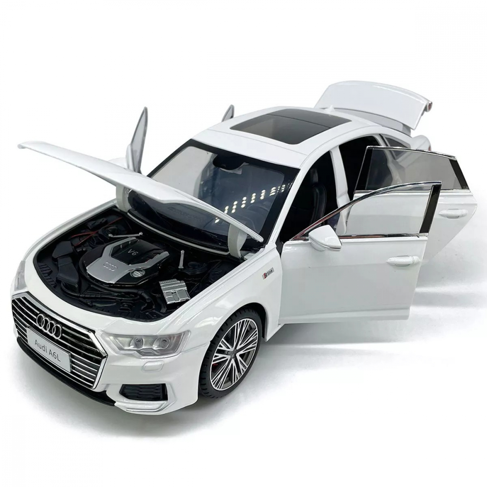 Macheta Audi A6L, 1:18, din Metal, cu Lumini si Sunete realistice de Motor si Alarma, cu Functie Pull-Back, cu Functie de Deschidere a Usilor - Alb [5]