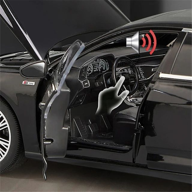 Macheta Audi A6L, 1:18, din Metal, cu Lumini si Sunete realistice de Motor si Alarma, cu Functie Pull-Back, cu Functie de Deschidere a Usilor - Negru [4]