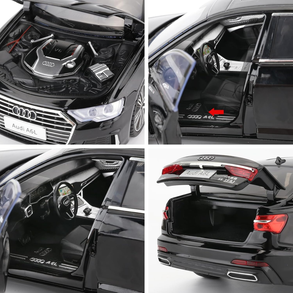 Macheta Audi A6L, 1:18, din Metal, cu Lumini si Sunete realistice de Motor si Alarma, cu Functie Pull-Back, cu Functie de Deschidere a Usilor - Negru [12]