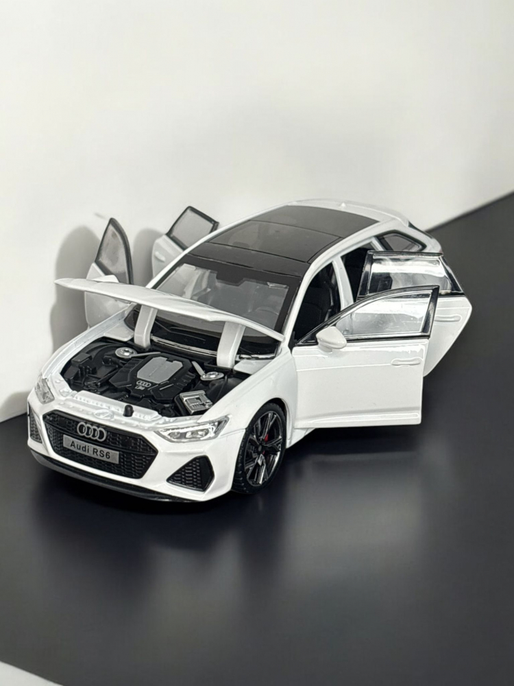 Macheta Audi RS6, Portbagaj Detasabil, Faruri si Stopuri Luminoase, din Metal, cu Lumini si Sunete realistice de Motor si Alarma, Volan Functional, cu Functie Pull-Back, cu Functie de Deschidere a Usi [5]