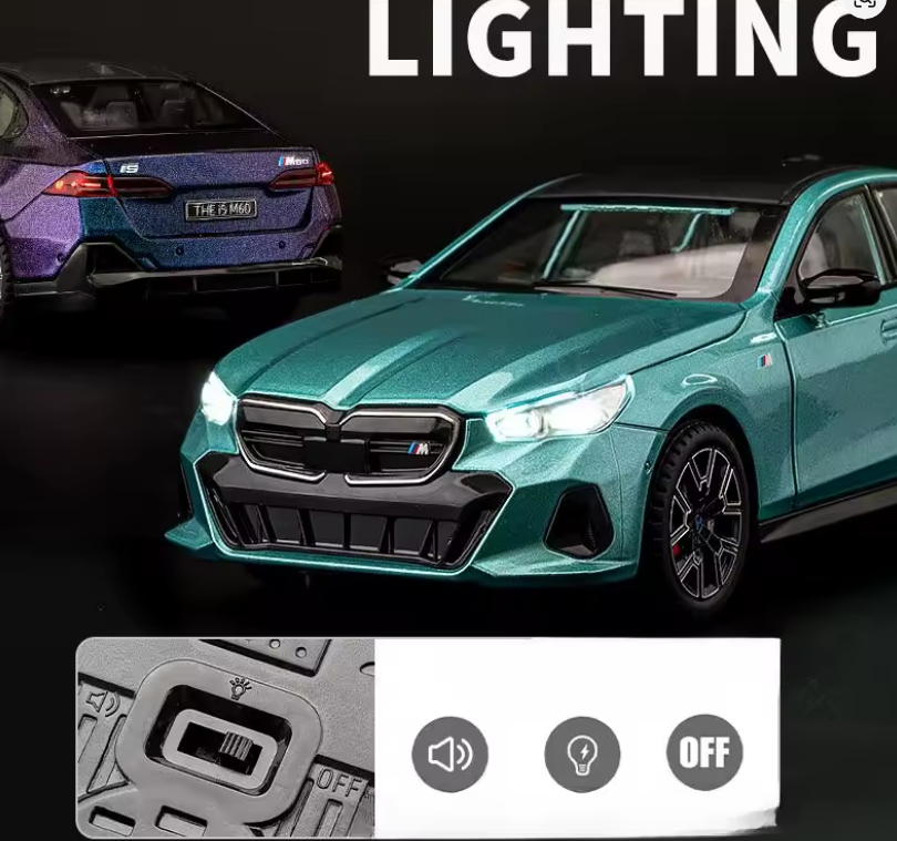 Macheta BMW i5 M60 din Metal – 20,5 cm, cu Sunete, Lumini, Funcție Pull-Back și Roți Direcționabile [2]