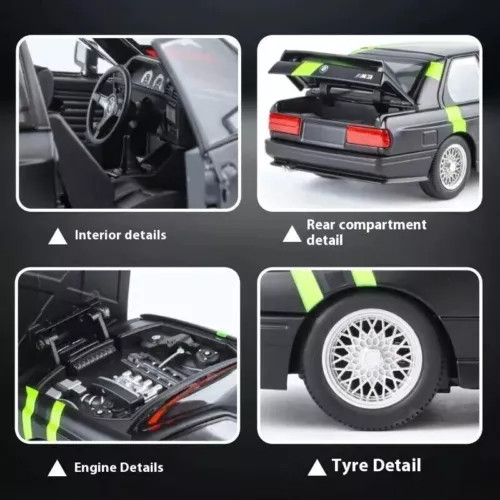 Macheta BMW M3 E30, din Metal cu Sunete, Lumini, Functie Pull-Back, Usi, Capota si Portbagaj Deschizatoare si Detalii Realistice [5]